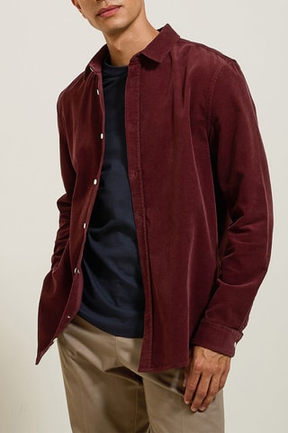 Chemise regular en velours - Bordeaux
