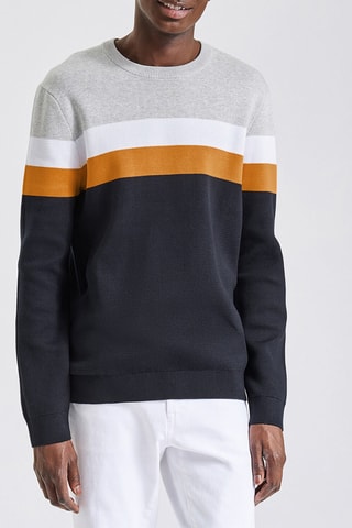 Sweat - Gris clair chiné et bleu marine 