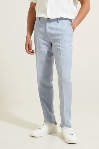 Pantalon de costume slim en lin - Bleu clair