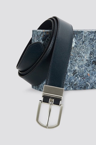 Ceinture réversible en croûte de cuir - Bleu
