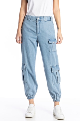 Jean tapered taille haute - Bleu