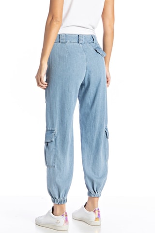 Jean tapered taille haute - Bleu