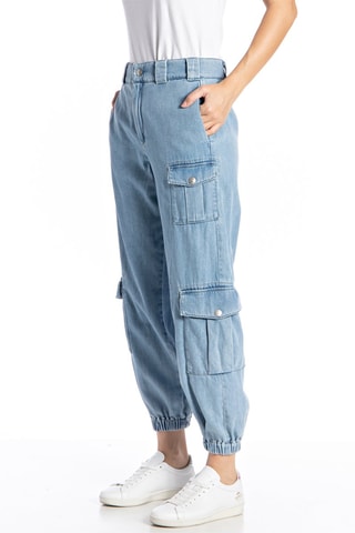 Jean tapered taille haute - Bleu
