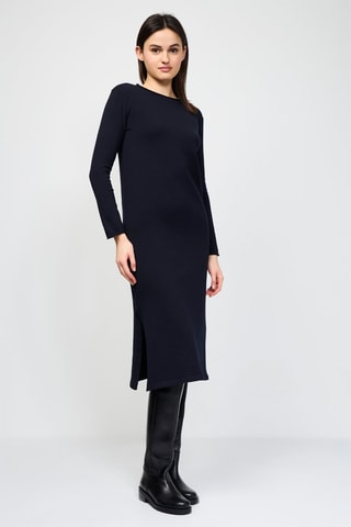 Robe droite en laine vierge - Bleu marine