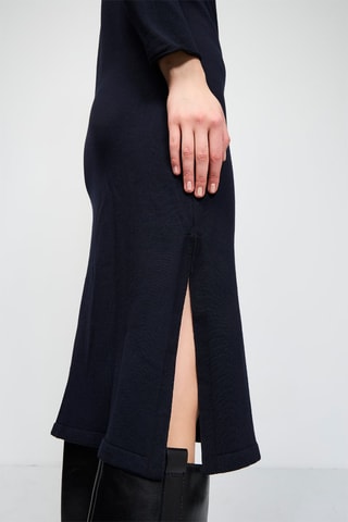 Robe droite en laine vierge - Bleu marine