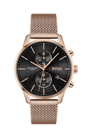 Montre à quartz en acier - Chronographe - Doré rose et noir