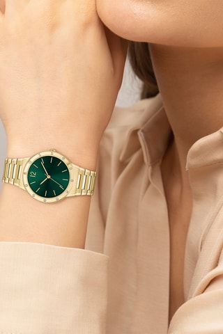 Montre à quartz en acier - Doré et vert foncé