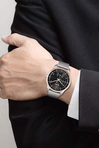 Montre à quartz en acier - Argenté et noir