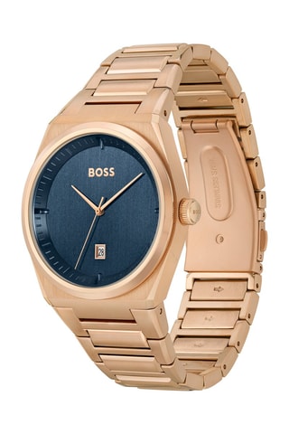 Montre à quartz en acier - Doré et bleu foncé