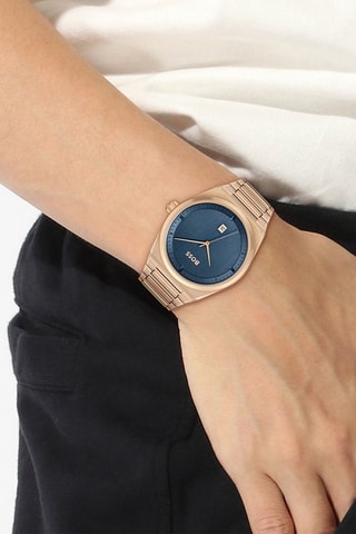 Montre à quartz en acier - Doré et bleu foncé