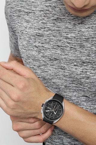Montre à quartz en silicone - Noir et argenté