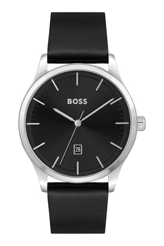 Montre à quartz en cuir - Noir et argenté