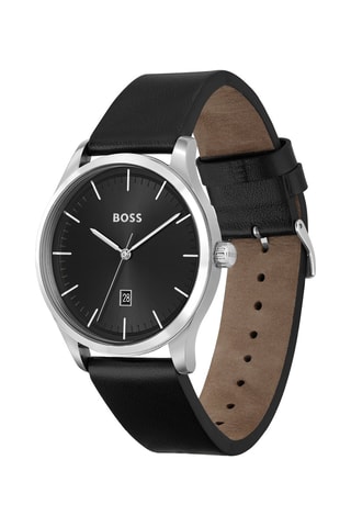 Montre à quartz en cuir - Noir et argenté