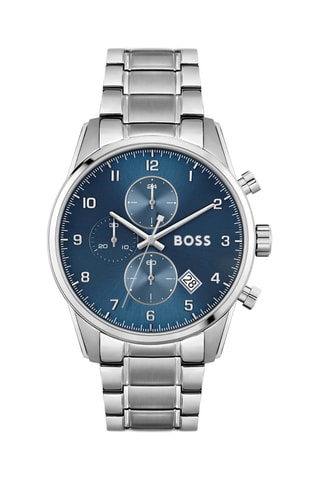 Montre à quartz en acier - Tachymètre et chronographe - Argenté et bleu