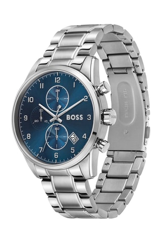 Montre à quartz en acier - Tachymètre et chronographe - Argenté et bleu