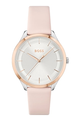 Montre à quartz en cuir - Rose et argenté