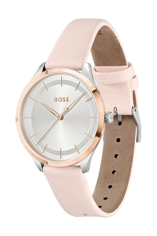 Montre à quartz en cuir - Rose et argenté