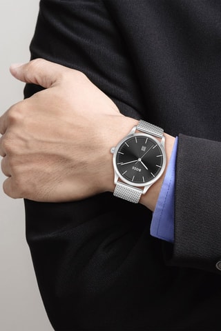 Montre à quartz en acier - Argenté et noir