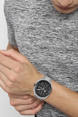 Montre à quartz en acier - Chronographe - Argenté et noir