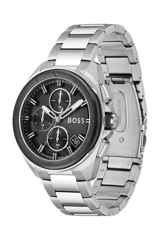 Montre à quartz en acier - Chronographe - Argenté et noir