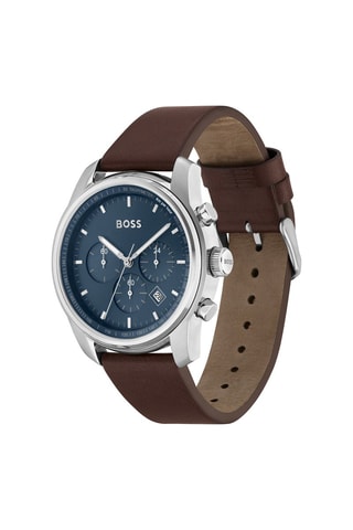 Montre à quartz en cuir - Tachymètre et chronographe - Marron et bleu