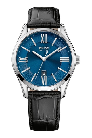 Montre à quartz en cuir Ambassador - Noir et bleu