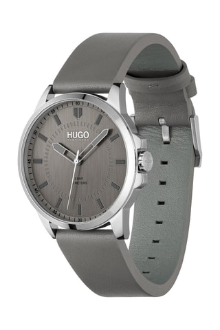 Montre à quartz en cuir Gris et argenté