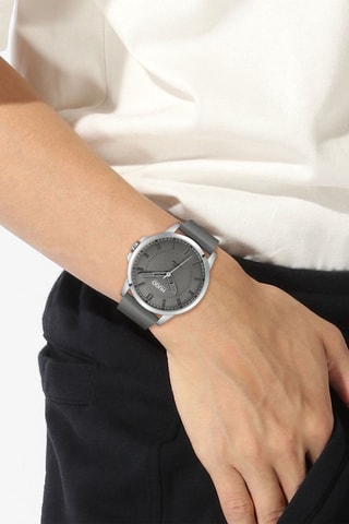 Montre à quartz en cuir Gris et argenté