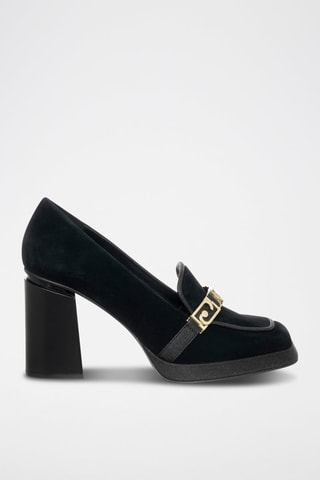 Mocassins à talons en cuir de chèvre nubuck - Noir
