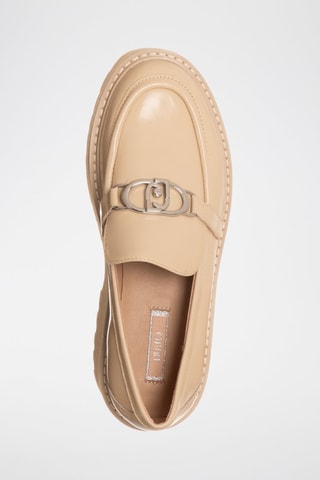 Mocassins plateformes en cuir de taureau verni Forty - Nude