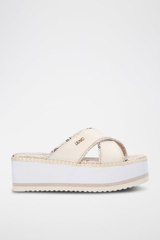 Mules plateformes en cuir de taureau Aba - Ecru