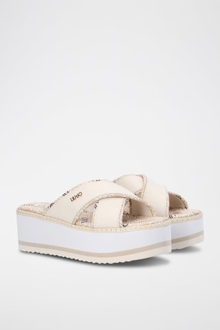 Mules plateformes en cuir de taureau Aba - Ecru