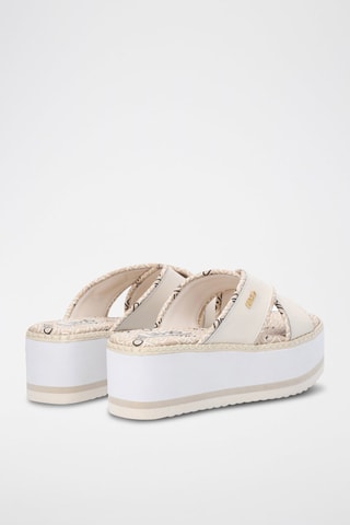 Mules plateformes en cuir de taureau Aba - Ecru