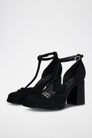 Salomés à talons en cuir de chèvre Nana - Noir