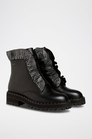 Bottines en cuir de veau et cuir de chèvre Pink - Noir