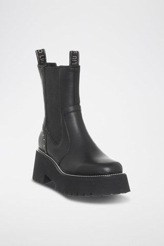 Bottines Chelsea plateformes en cuir de taureau Flair - Noir