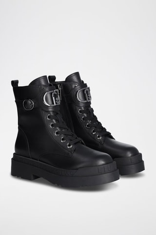 Bottines plateformes en cuir Love - Noir