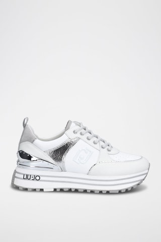Sneakers en cuir de taureau Maxi Wonder - Blanc et argenté