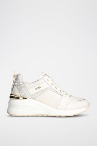 Sneakers compensées en cuir de taureau Alyssa - Ecru