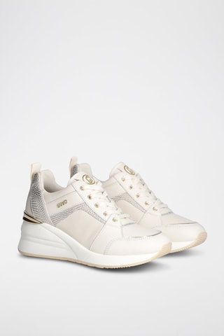 Sneakers compensées en cuir de taureau Alyssa - Ecru