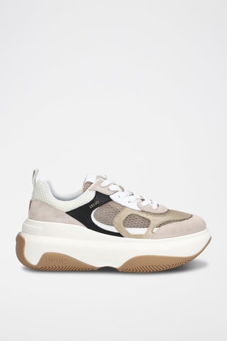 Sneakers plateformes en cuir June Beige et blanc