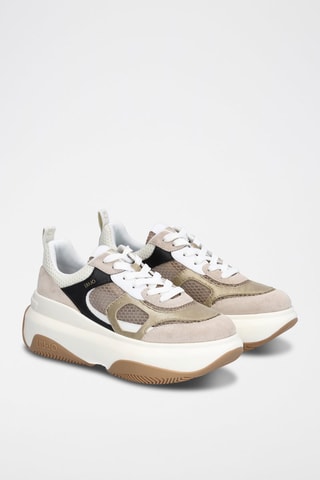 Sneakers plateformes en cuir June Beige et blanc