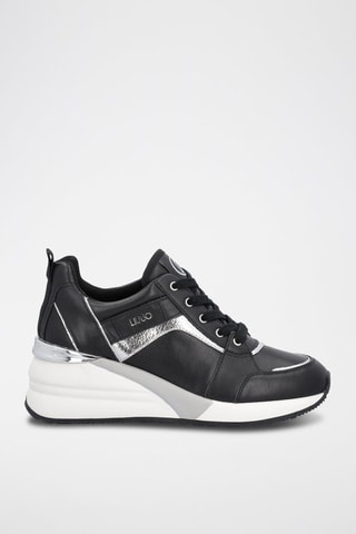 Sneakers compensées en cuir Alyssa - Noir