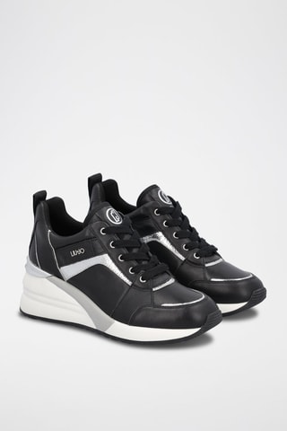 Sneakers compensées en cuir Alyssa - Noir