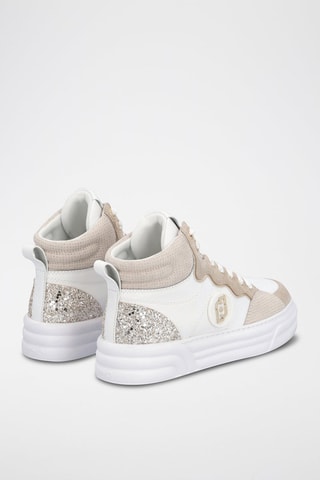 Sneakers montantes en cuir plateformes Cléo - Taupe et blanc
