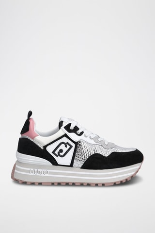 Sneakers plateformes en cuir de taureau Maxi Wonder - Noir et blanc