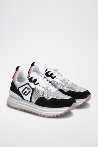 Sneakers plateformes en cuir de taureau Maxi Wonder - Noir et blanc