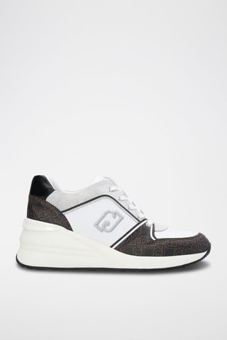 Sneakers compensées en cuir de taureau Alyssa - Blanc et noir