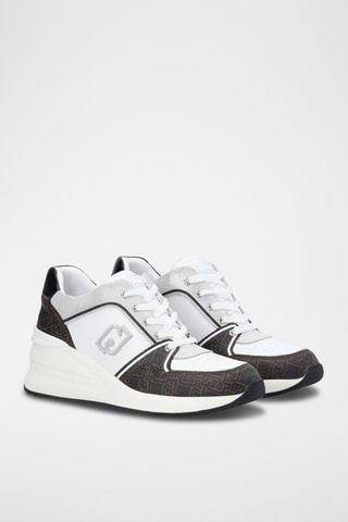 Sneakers compensées en cuir de taureau Alyssa - Blanc et noir