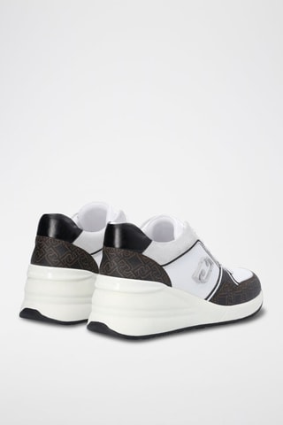 Sneakers compensées en cuir de taureau Alyssa - Blanc et noir